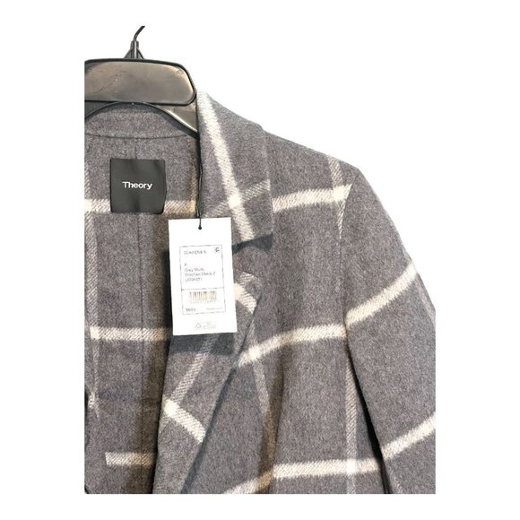 Theory Clairene Woolten Wool Cashmere Check Coat - Picture 8 of 9